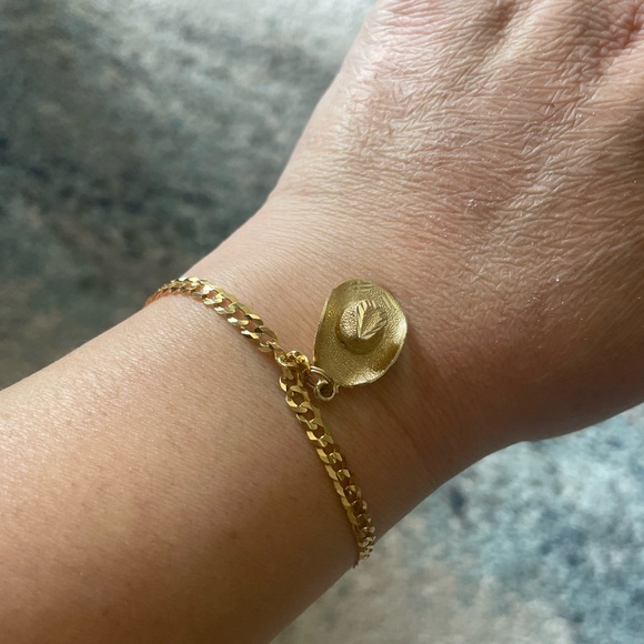 **+For Pablo only **** Italy 14k Gold curb link Bracelet with Sombrero Charm - Picture 2 of 14